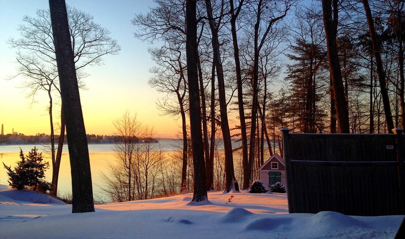 maine, winter, sunset
