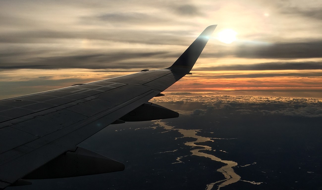 travel, flight, sunset